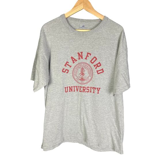 Men's Stanford University Russell Athletic Short Sleeve Gray Logo T-Shirt - L - Picture 1 of 4